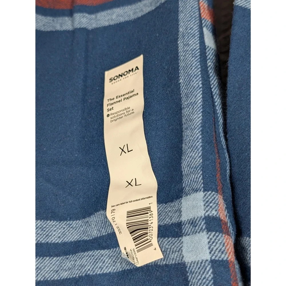 Sonoma Men XL Blue Plaid Flannel Pajama Bottoms Essential Sleep Pants LS44P100RR